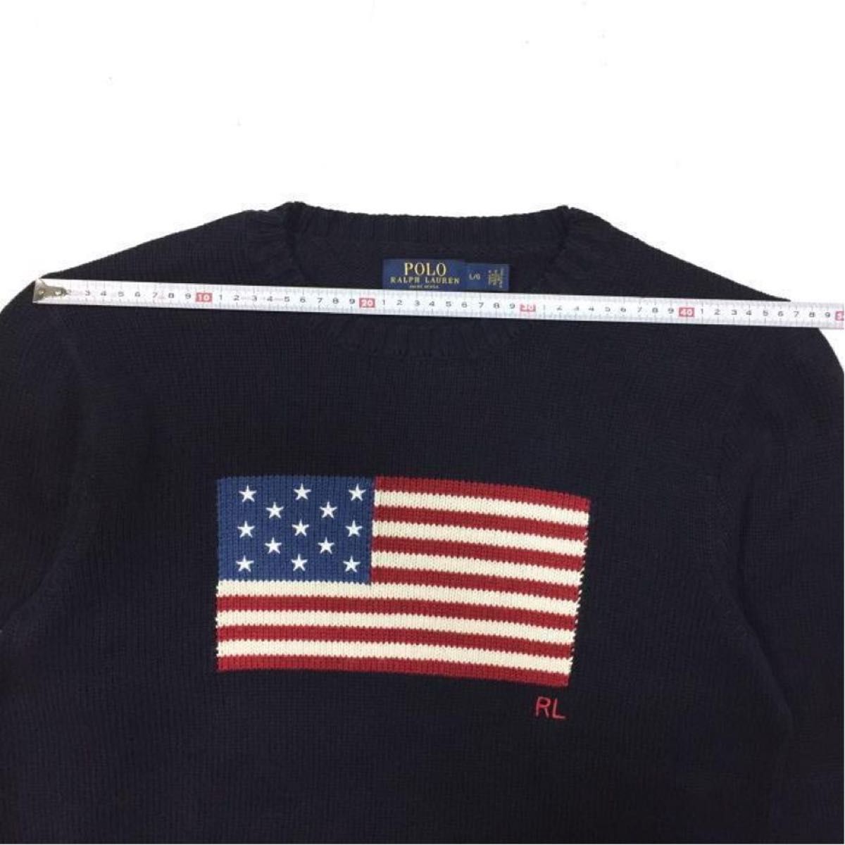 USA製 美品 Ｌサイズ ポロ ラルフローレン フラッグ コットン クルーネック セーター ユニセックス 星条旗セーター 綿100