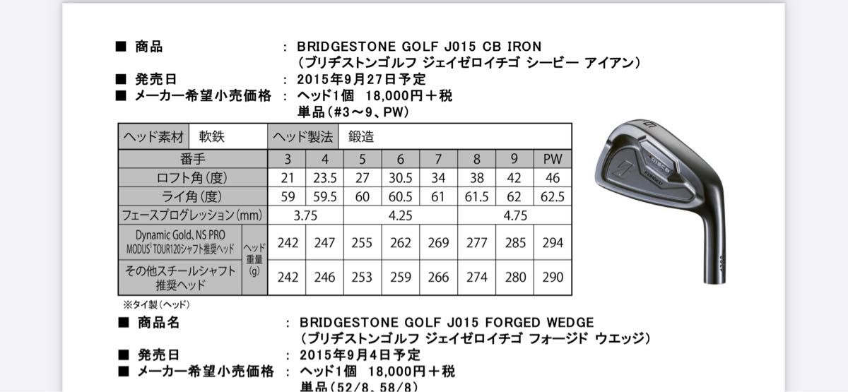 ブリヂストン　J015 CB アイアン　4-PW 7本　モーダス120S