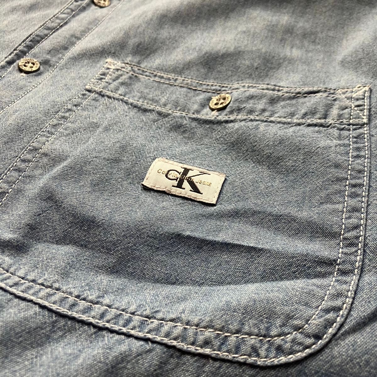 カルバンクライン ノーカラーシャツ 長袖 デニム ワンポイント ビッグサイズ　calvinklein jeans  shirt