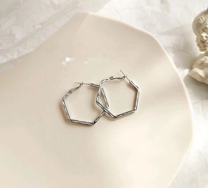  серьги-кольца шестиугольник довольно большой post серебряный 925 симпатичный модный серьги обруч 1 пара обе уголок 