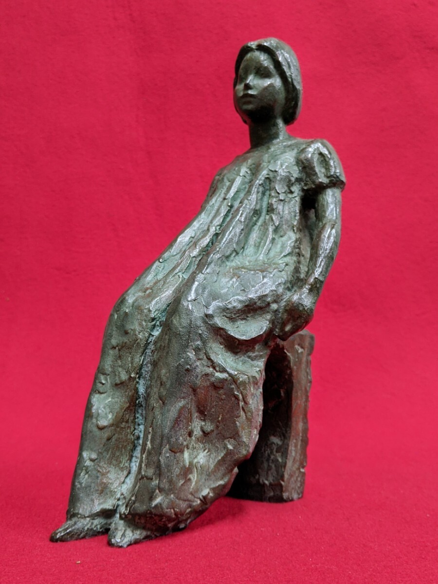 黒田嘉治 ブロンズ像 「小品」 少女像 高29cm 重4.6kg の画像7