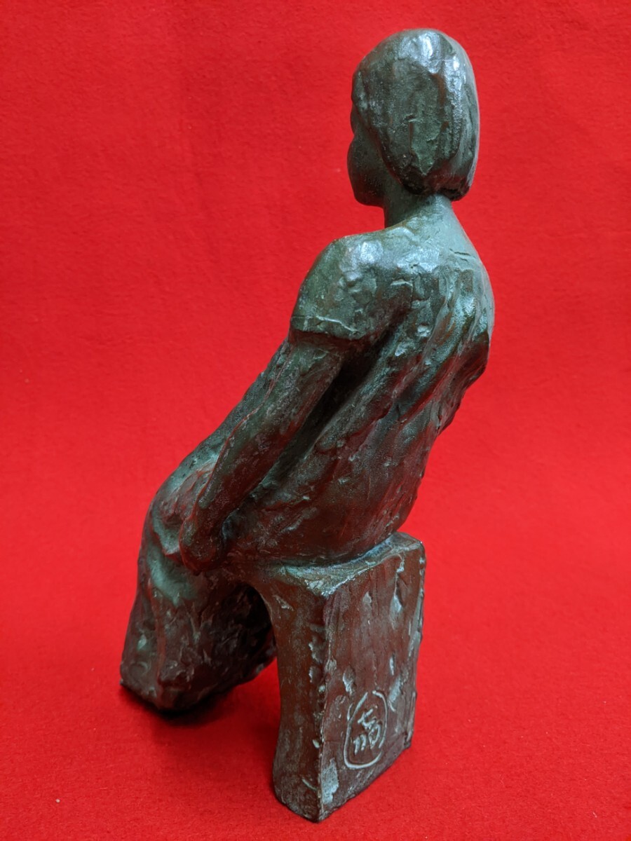 黒田嘉治 ブロンズ像 「小品」 少女像 高29cm 重4.6kg の画像5