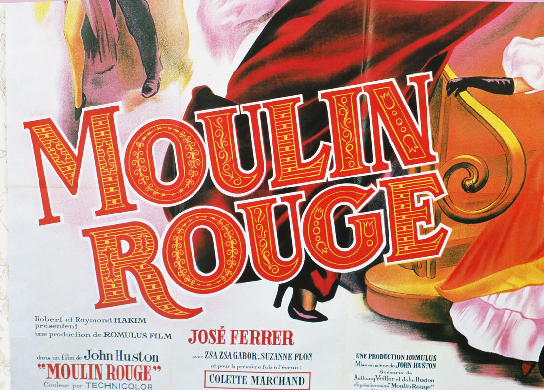映画ポスター、「赤い風車」MOULIN ROUGE ,仏版中型サイズ、53x48.2cm.米英合作、1953年公開、J・ヒューストン監督、J・フェラー主演の画像2