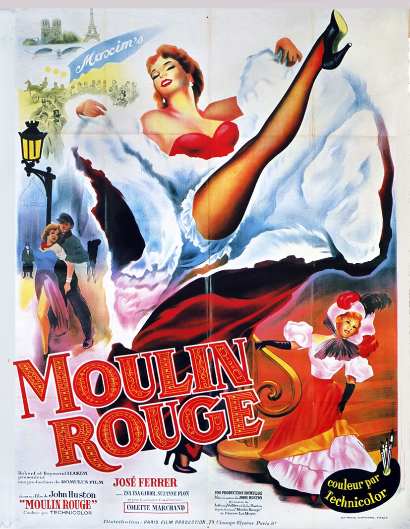 映画ポスター、「赤い風車」MOULIN ROUGE ,仏版中型サイズ、53x48.2cm.米英合作、1953年公開、J・ヒューストン監督、J・フェラー主演の画像1