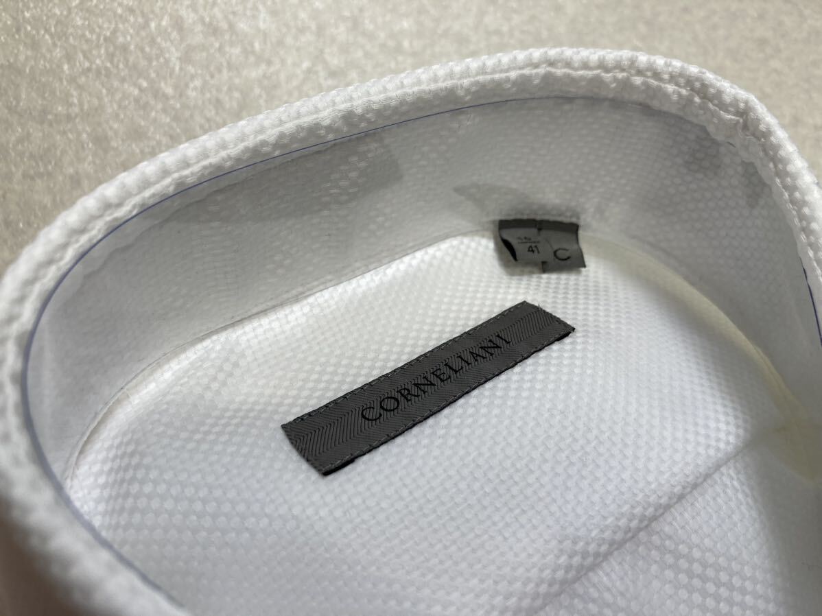 新品 コルネリアーニ（伊） ドレスシャツ４１ ワイドスプレッド 白無地 バスケット織 定価４．７万円の画像3