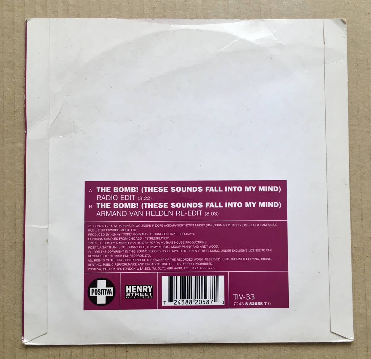 7”☆The Bucketheads Kenny Dope / The Bomb! 希少7インチ盤 1995年 TIV-33 Chicago Street Player サンプリング ガラージ・クラシック の画像2