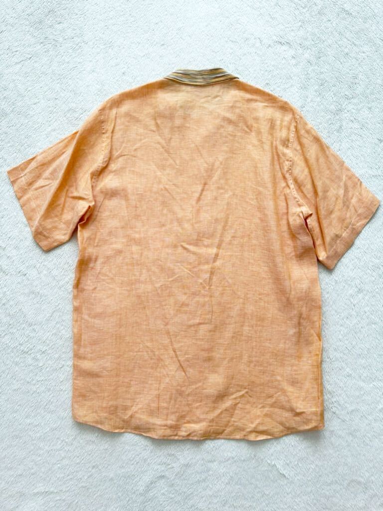 MISSONI size48 Italy made short sleeves linen shirt men's orange Missoni 