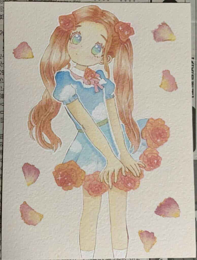 オリジナル手描きイラスト　水彩画　原画　女の子　少女_画像4