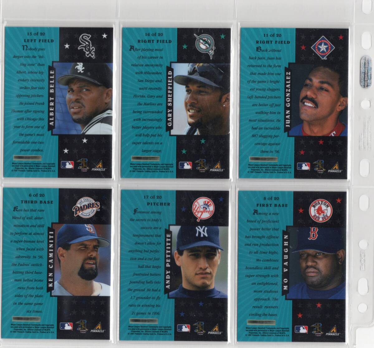 MLB 1997 Pinnacle Certified Certified Team 6枚セット J・ゴンザレス G・シェフィールド A・ベル　M・ボーン　A・ぺティート 　_画像2