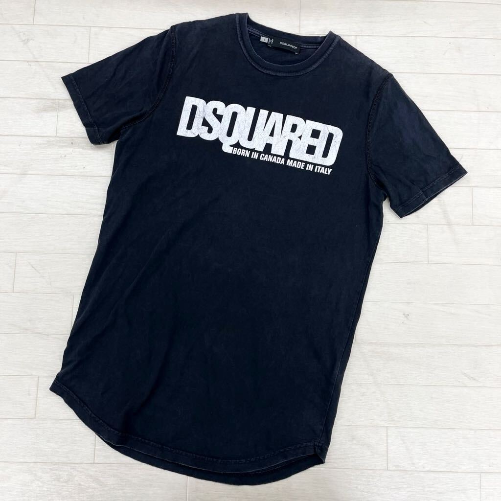 1412◎ イタリア製 Dsquared2 ディースクエアード トップス Tシャツ カットソー 半袖 クルーネック ロゴ プリント ブラック メンズS_画像1