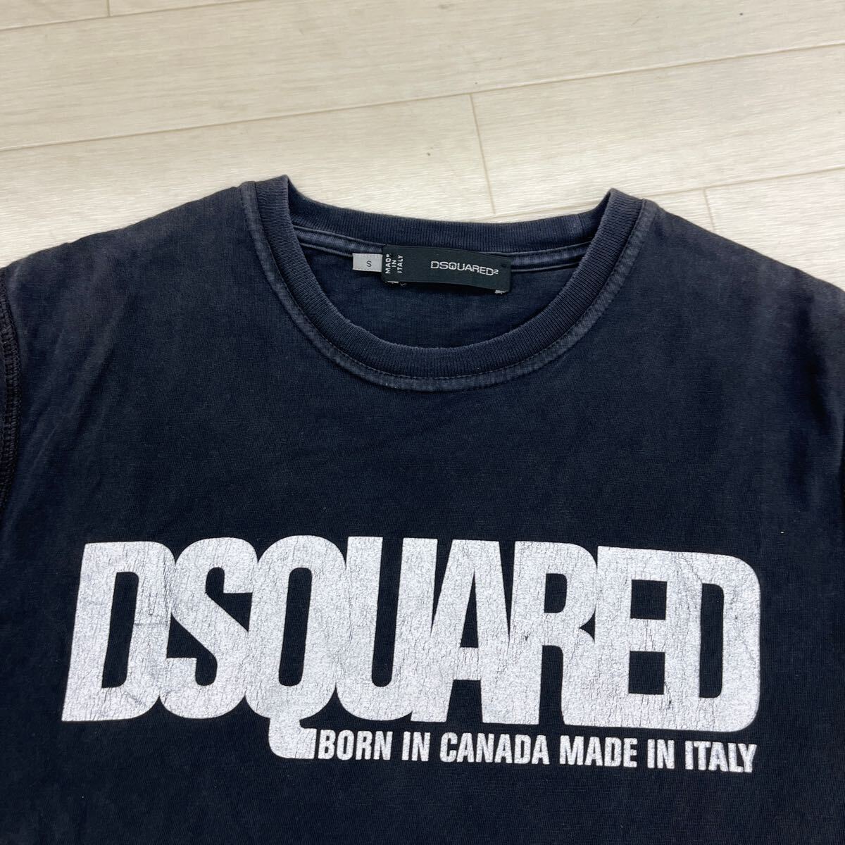 1412◎ イタリア製 Dsquared2 ディースクエアード トップス Tシャツ カットソー 半袖 クルーネック ロゴ プリント ブラック メンズS_画像4