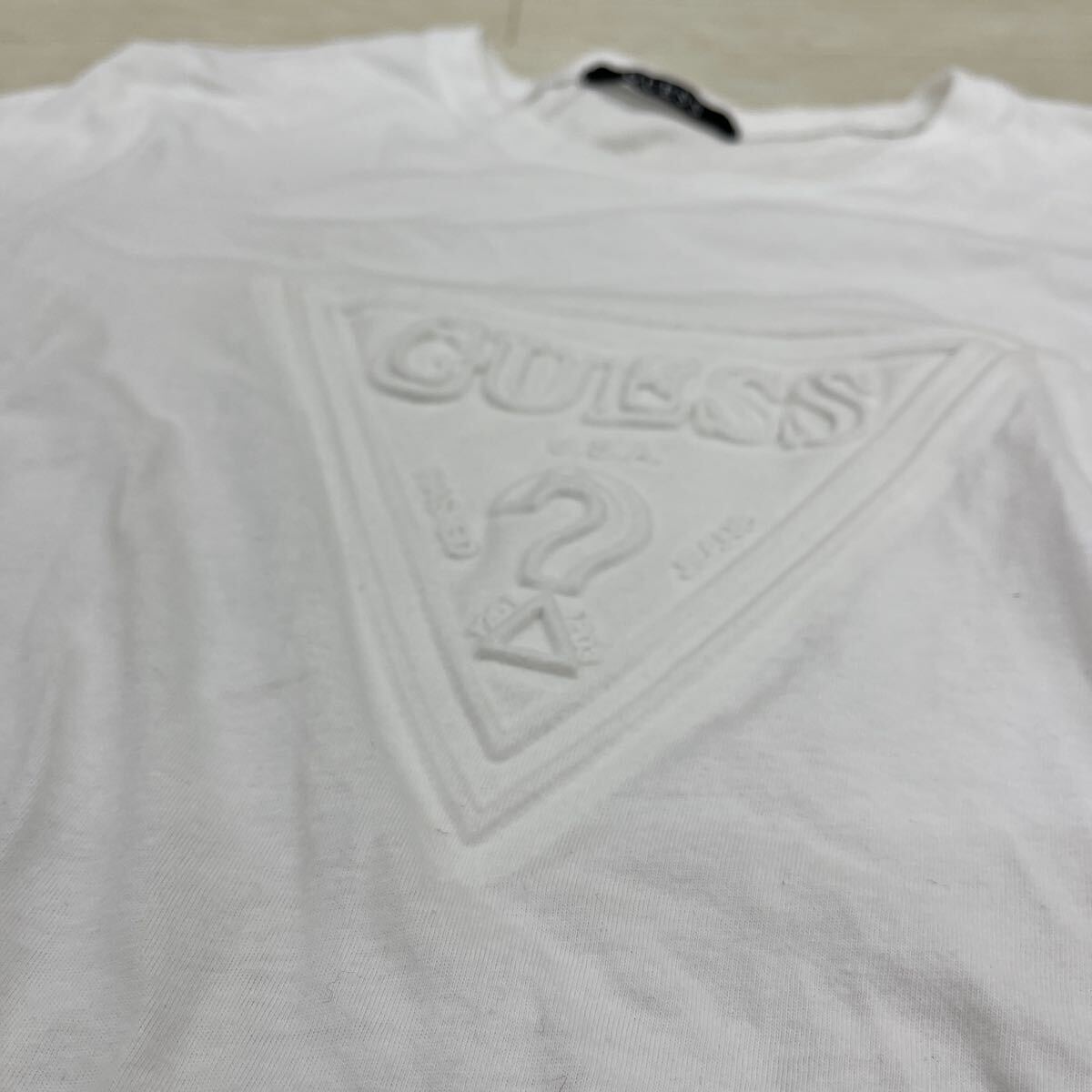 1431* GUESS Guess tops футболка cut and sewn вырез лодочкой короткий рукав 3D Logo хлопок 100 casual белый мужской M