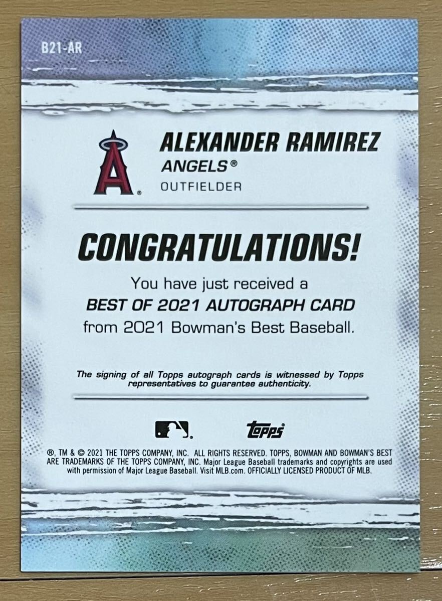 Alexander Ramirez, bowman's best 2021 auto, Los Angeles Angels, mlb サインカードの画像2