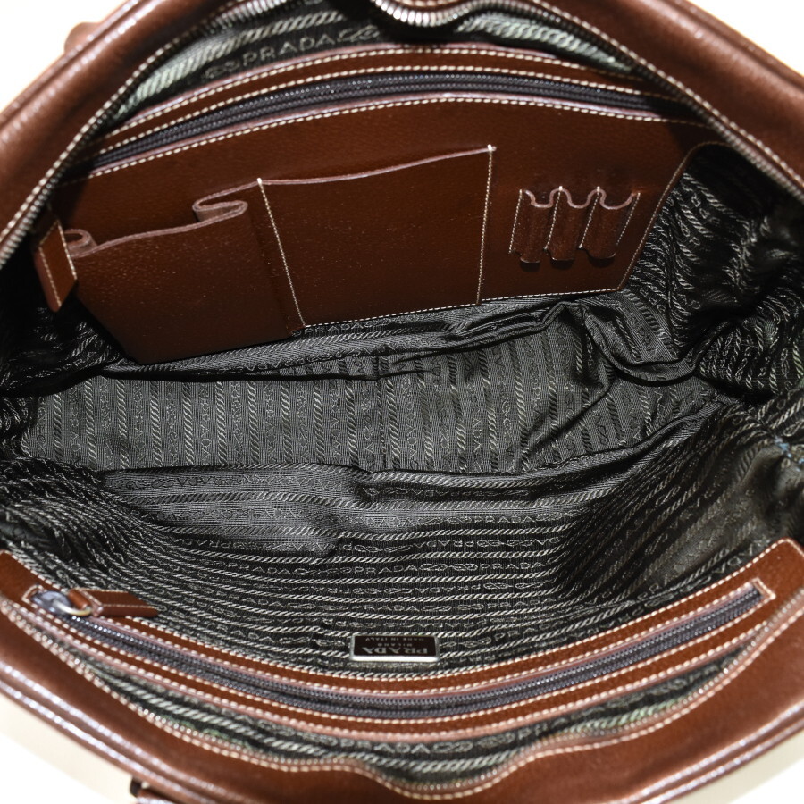 1円 ◆極美品 PRADA プラダ ブリーフケース ビジネスバッグ レザー ブラウン◆E.Cso.tI-15_画像8