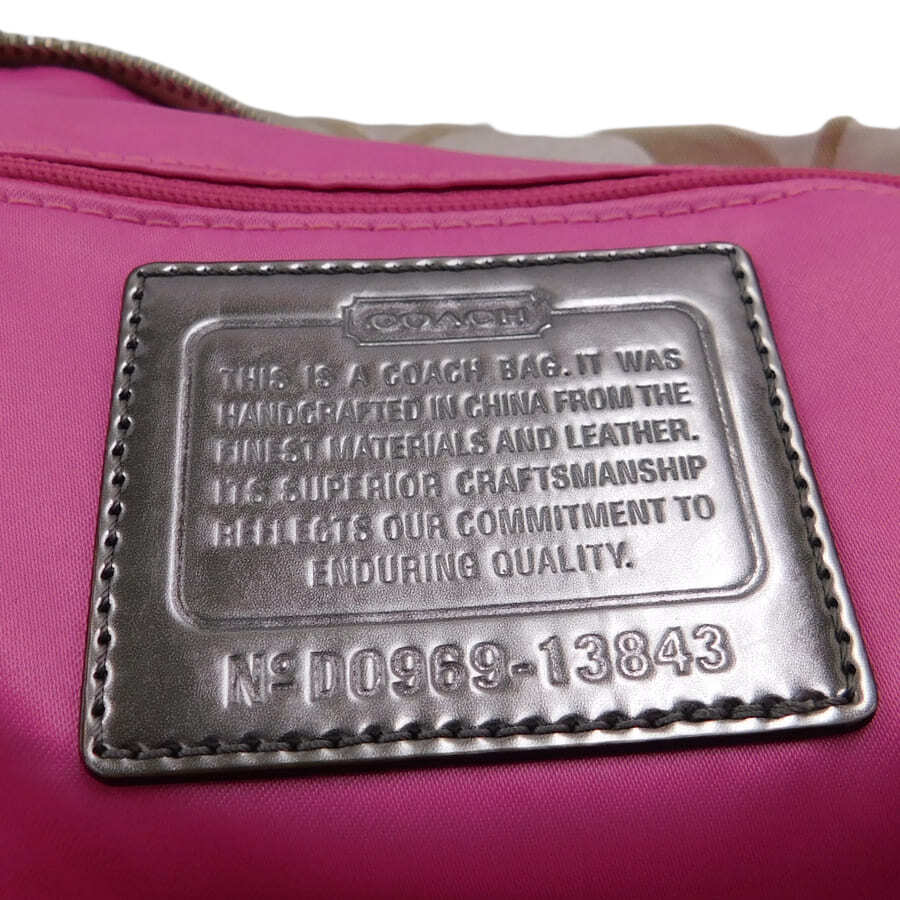 1 jpy # beautiful goods Coach 2way bag 13843 Gold × beige group leather signature poppy COACH #E.Bsu.An-12