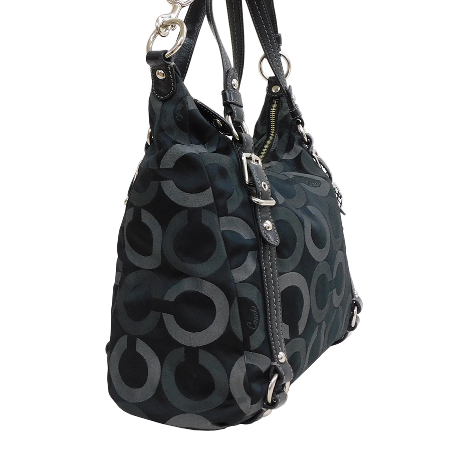 1 jpy # Coach 2WAY bag OP art nylon × leather black group F15568 woman shopping COACH #E.Bsr.tI-01