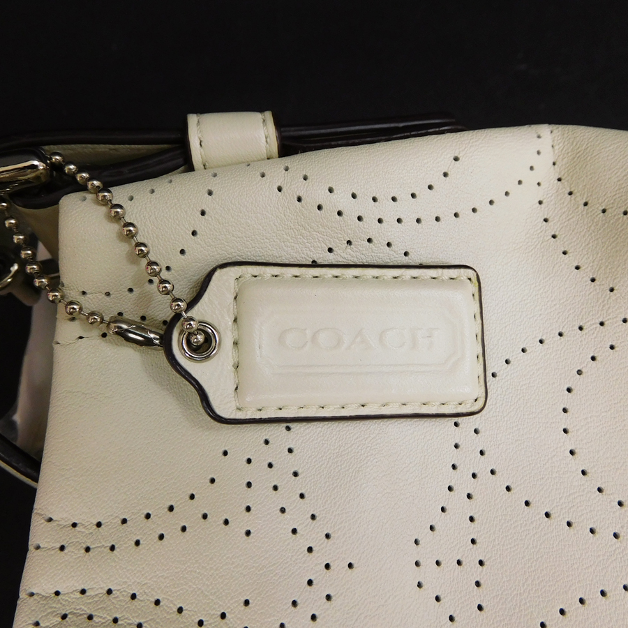 1 jpy # beautiful goods Coach shoulder bag F17104 white group leather signature diagonal ..COACH #E.Bss.tI-27