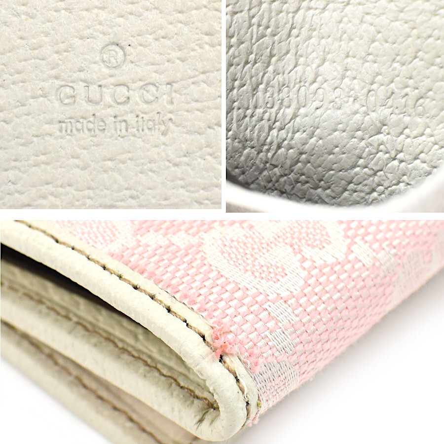 1円 ◆新品同様 GUCCI グッチ 6連 キーケース 138093 GGキャンバス レザー ピンク ホワイト◆E.Brr.Gt-25☆の画像9