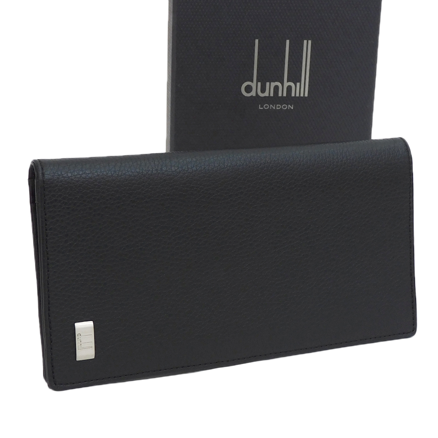 1 иен # как новый Dunhill длинный кошелек кожа оттенок черного мужской выход обычно используя модный простой dunhill #E.Blel.zE-07