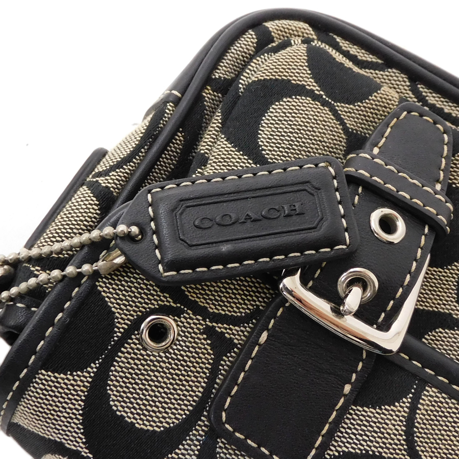 1円 ■ 極美品 コーチ ショルダーバッグ シグネチャー キャンバス×レザー ブラック系 6844 COACH ■E.Bmp.zE-04の画像9