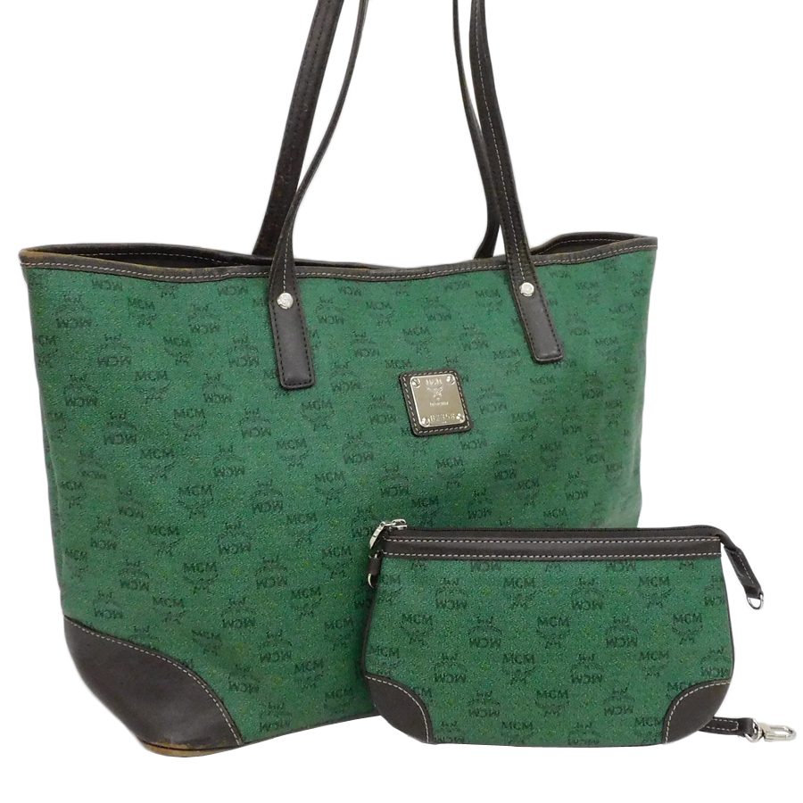 1 jpy # beautiful goods M si- M tote bag PVC× leather green group Visee tos pattern commuting going to school shopping on goods MCM #E.Begr.tI-08