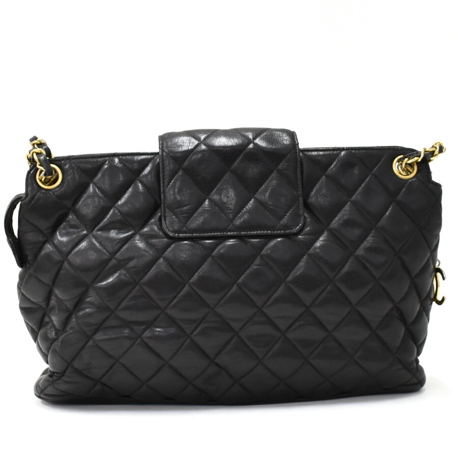 1円 ◎美品 CHANEL シャネル チェーンショルダーバッグ マトラッセ ココマーク ラムスキン レザー ブラック◎E.Cerm.hP-01_画像3