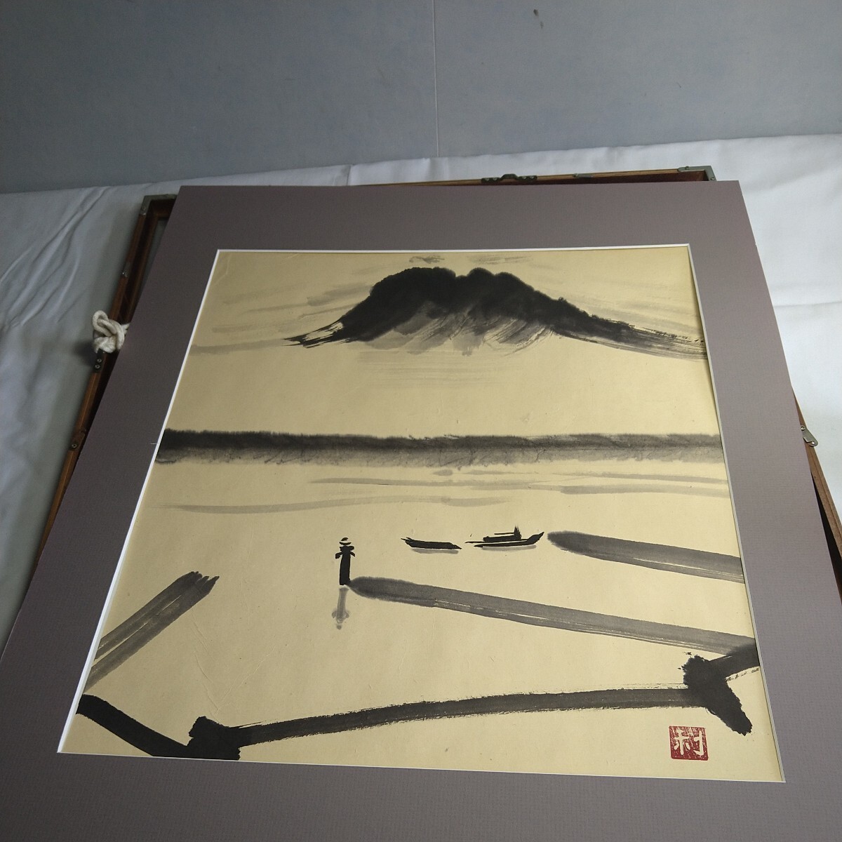 a-1459*[ genuine work ] water ink picture scenery Mt Fuji autograph equipped frame amount size length 67.5cm width 52.5cm paper .* condition is in the image please confirm 