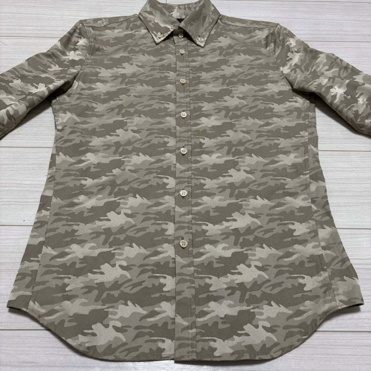 極美品■wjk■jacquard camo 迷彩 微光沢 ストレッチ シャツ M_画像9