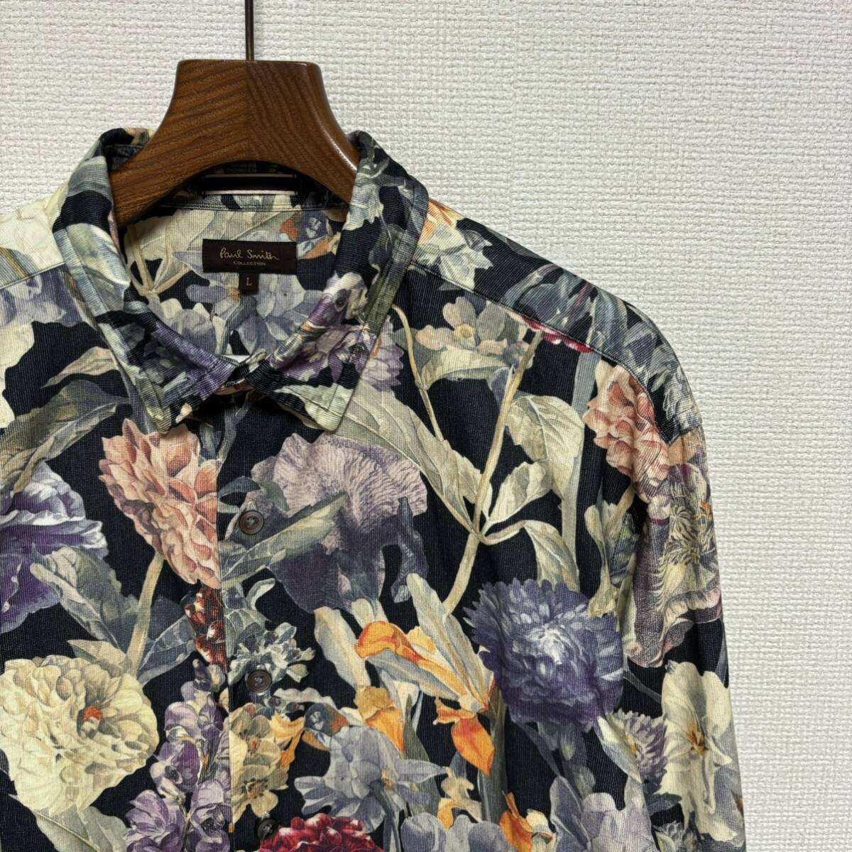 美品■ポールスミス■フローラル 花柄 ボタニカル コーデュロイ プリント シャツ L ブラック Paul Smith COLLECTION CARLTON 定価27500円_画像4