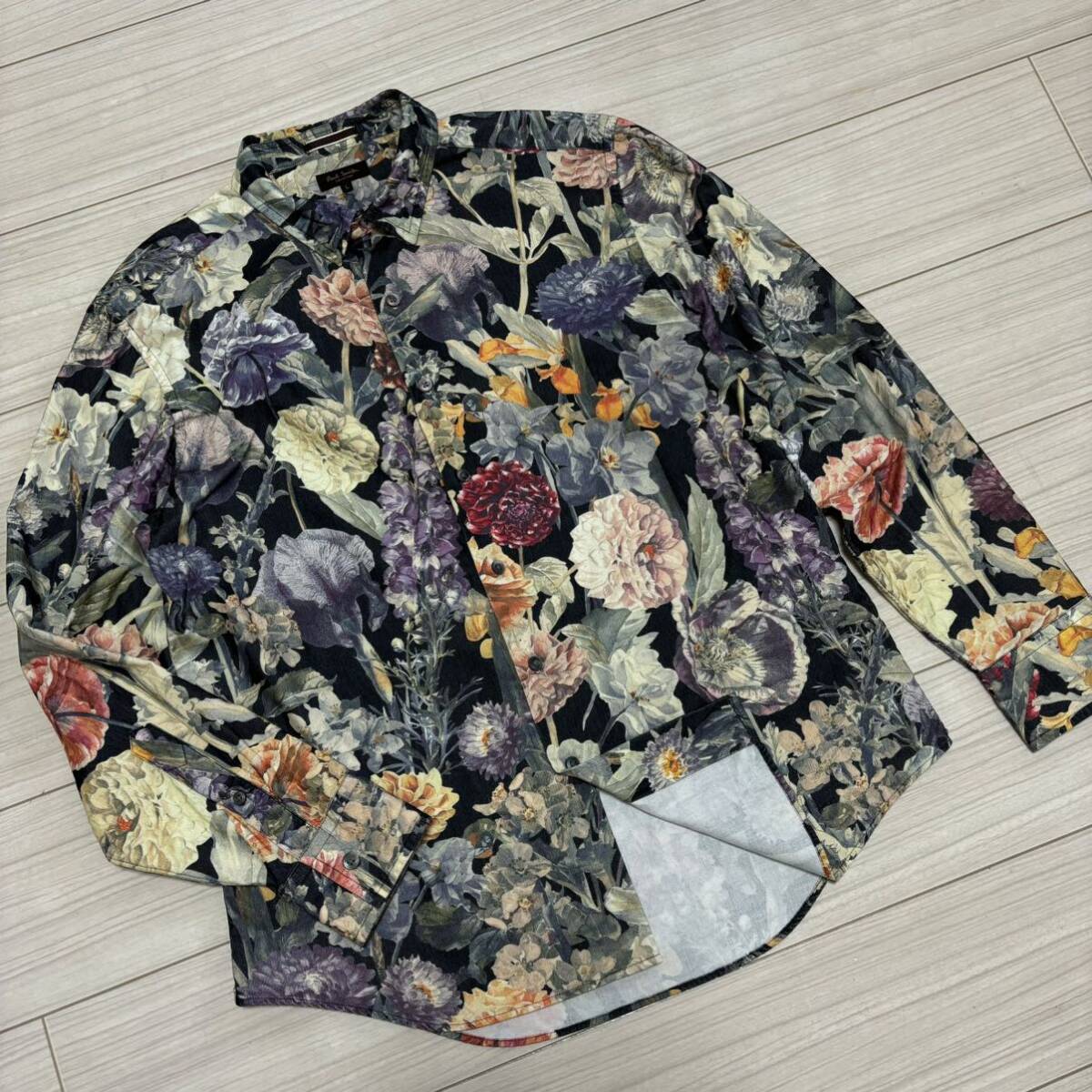 美品■ポールスミス■フローラル 花柄 ボタニカル コーデュロイ プリント シャツ L ブラック Paul Smith COLLECTION CARLTON 定価27500円_画像9