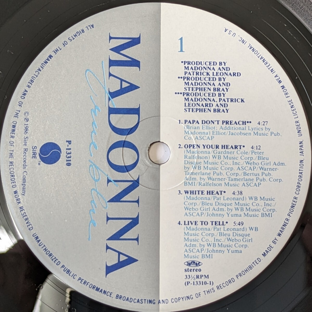 中古LPレコード/MADONNA/マドンナ/True Blue/トゥルー・ブルー/P-13310【同梱歓迎】の画像2