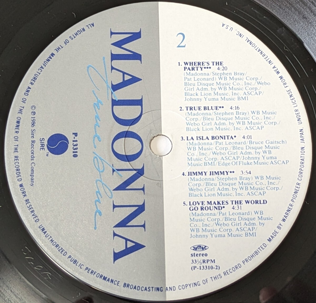 中古LPレコード/MADONNA/マドンナ/True Blue/トゥルー・ブルー/P-13310【同梱歓迎】の画像4