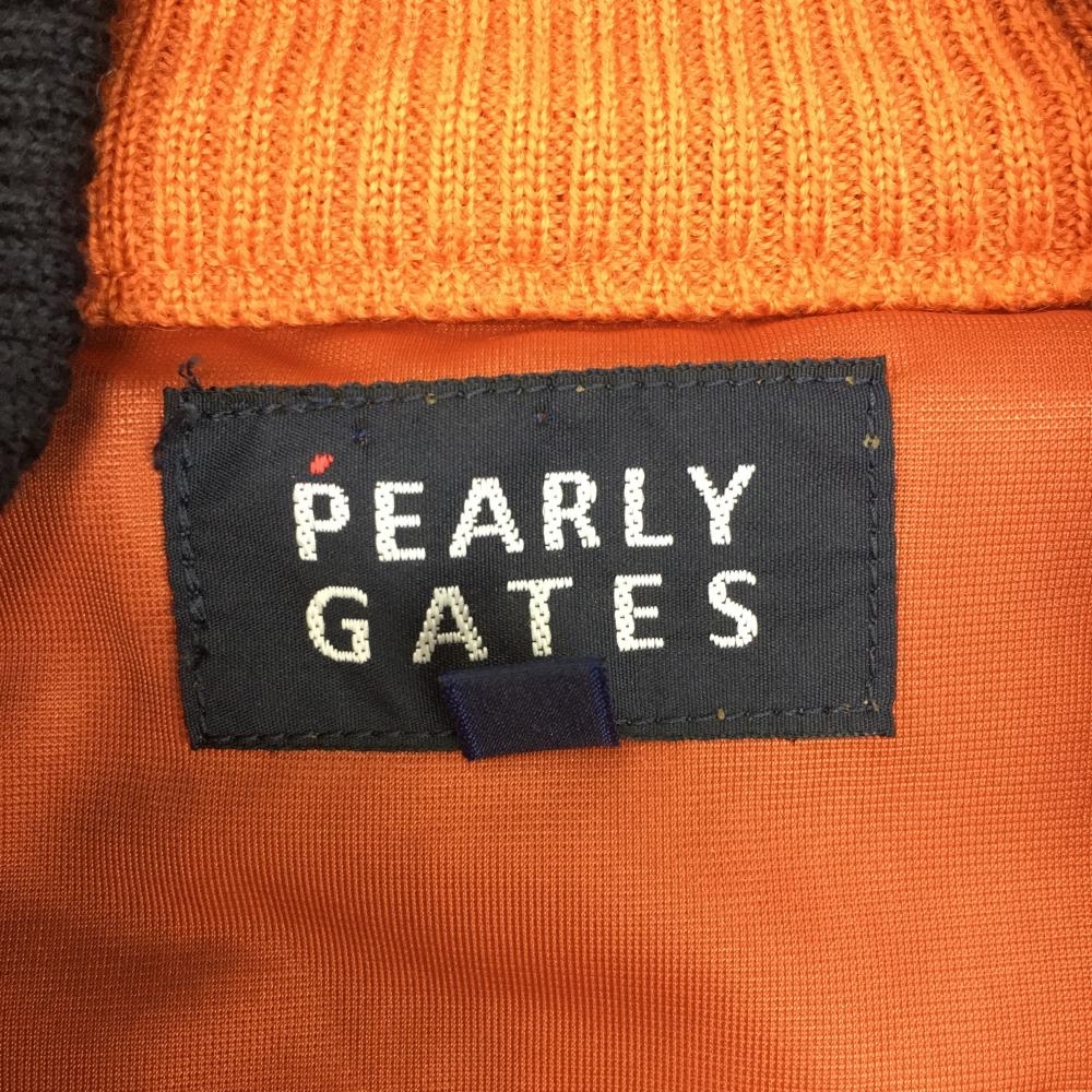 【美品】PEARLY GATES パーリーゲイツ ニットブルゾン オレンジ×ネイビー 裏地付き ウール100％ レディース 1(M) ゴルフウェア_画像4