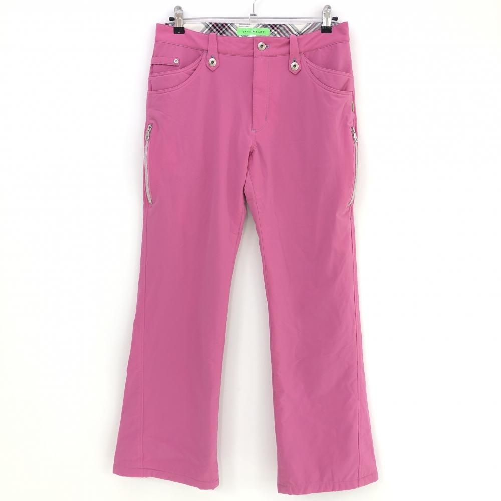 【超美品】ビバハート パンツ ピンク×ライトグレー ステッチ 暖パン 冬用 メンズ 79 ゴルフウェア VIVA HEART