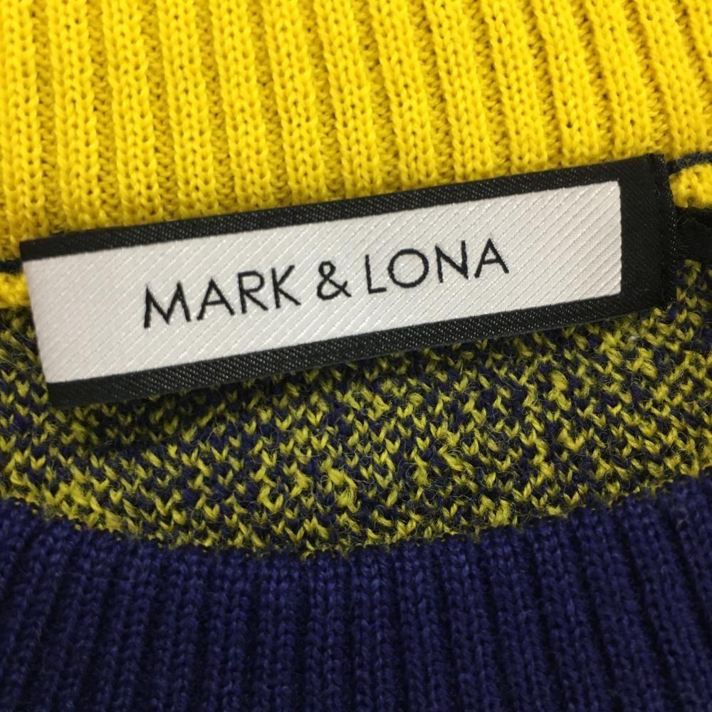 【新品】マークアンドロナ セーター ブルー×イエロー スカル総柄 ニット ウール混 レディース 36 ゴルフウェア 2021年モデル MARK＆LONA_画像6