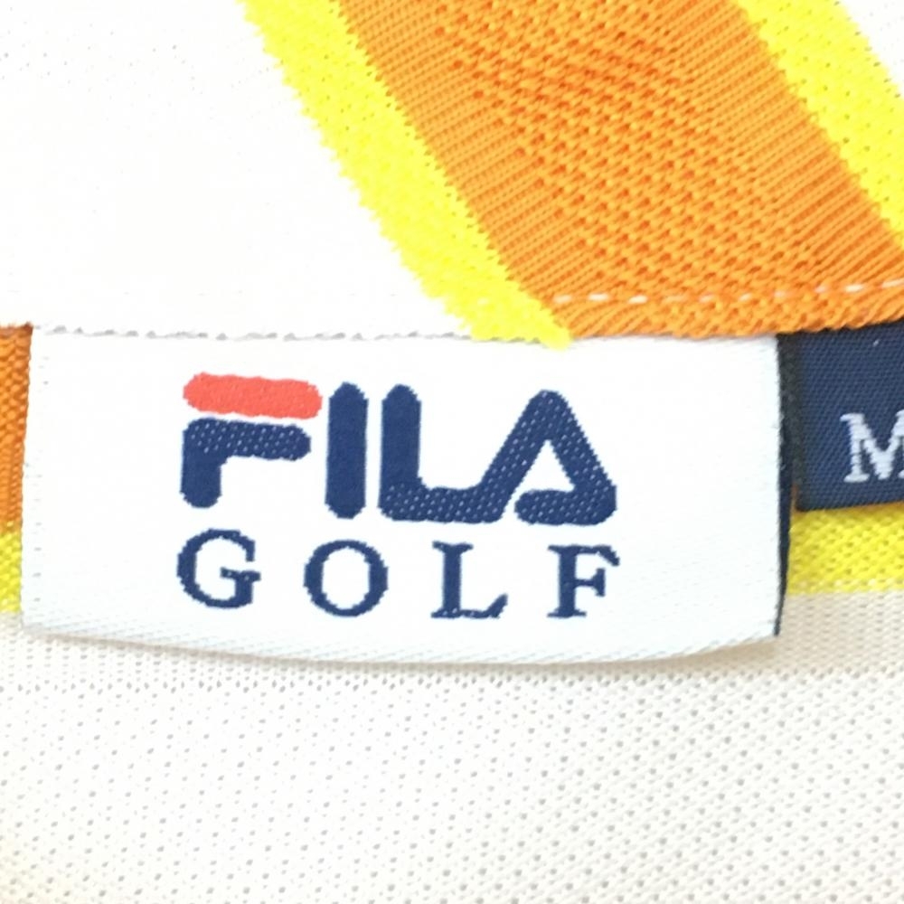 FILA GOLF フィラゴルフ 半袖ポロシャツ 白×オレンジ ボーダー柄 総柄 レディース M ゴルフウェア_画像6