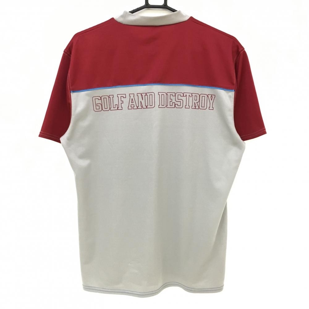ラッセルノ 半袖ハイネックシャツ ボルドー×グレー ビッグロゴ メンズ XL ゴルフウェア RUSSELUNO_画像2