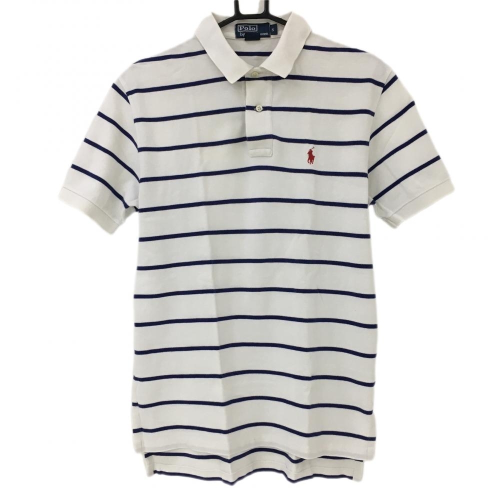 ポロbyラルフローレン 半袖ポロシャツ 白×ブルー ボーダー メンズ S ゴルフウェア Ralph Lauren_画像1