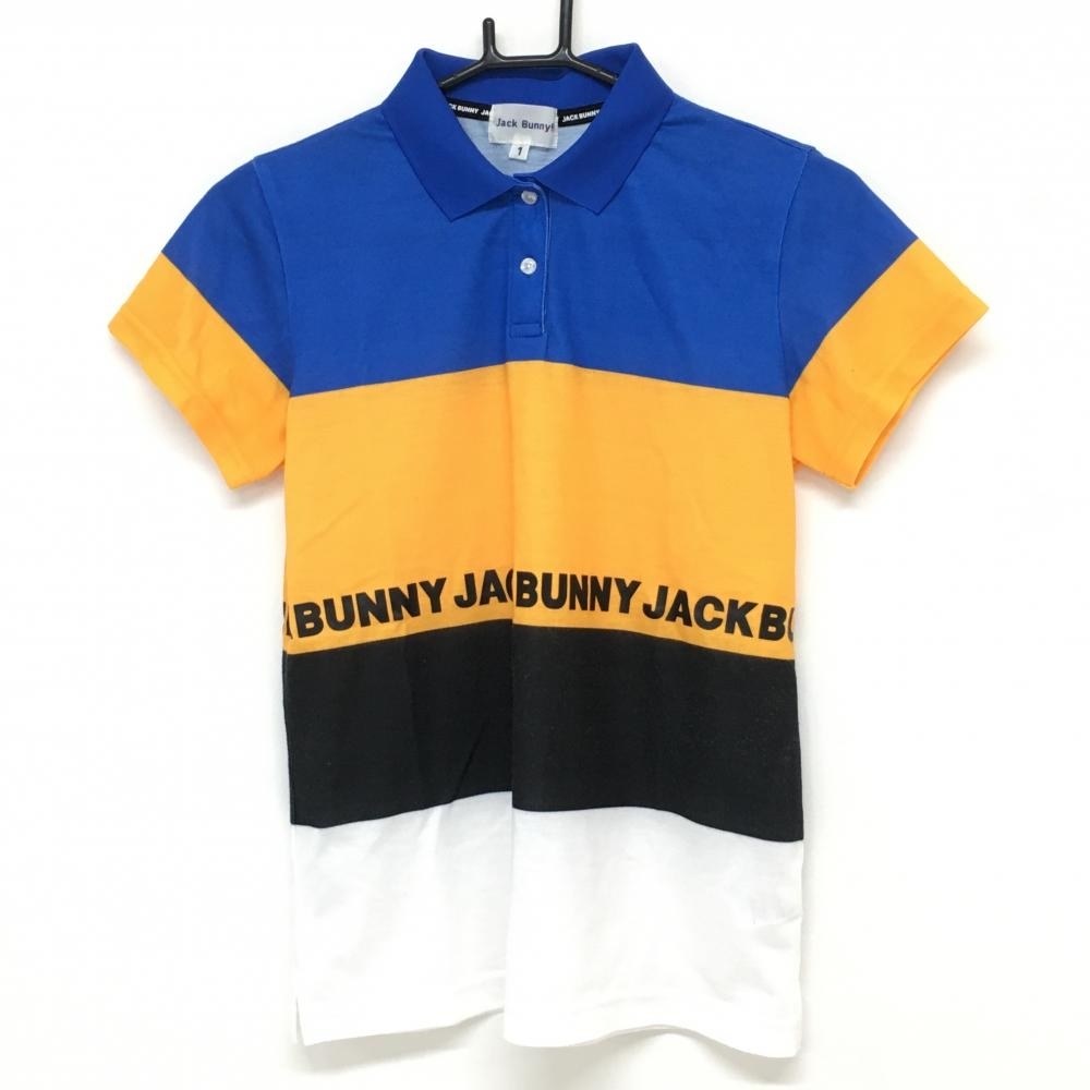 ジャックバニー 半袖ポロシャツ ブルー×オレンジ 腹部ロゴ レディース 1(M) ゴルフウェア 2022年モデル Jack Bunny_画像1