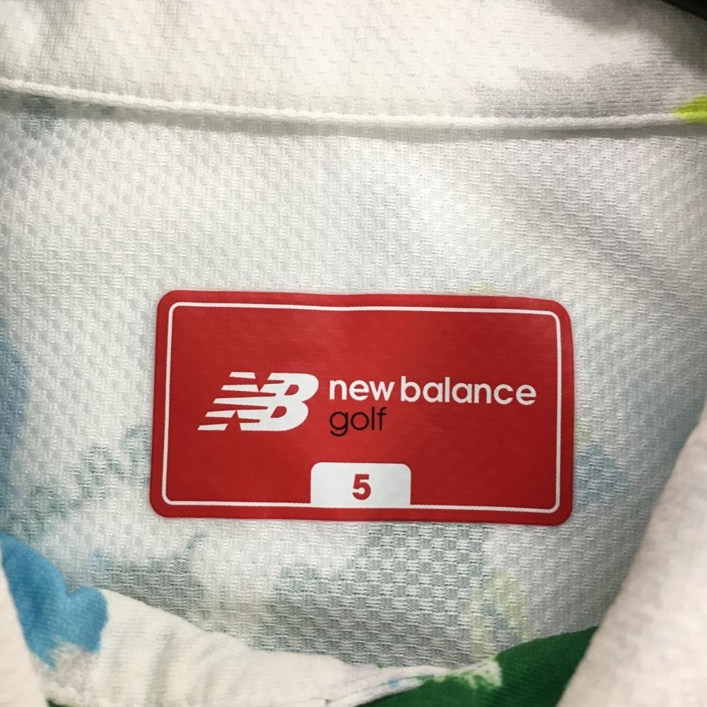 【美品】ニューバランスゴルフ 半袖ポロシャツ 白×グリーン 総柄 メンズ 5 ゴルフウェア New Balance_画像4