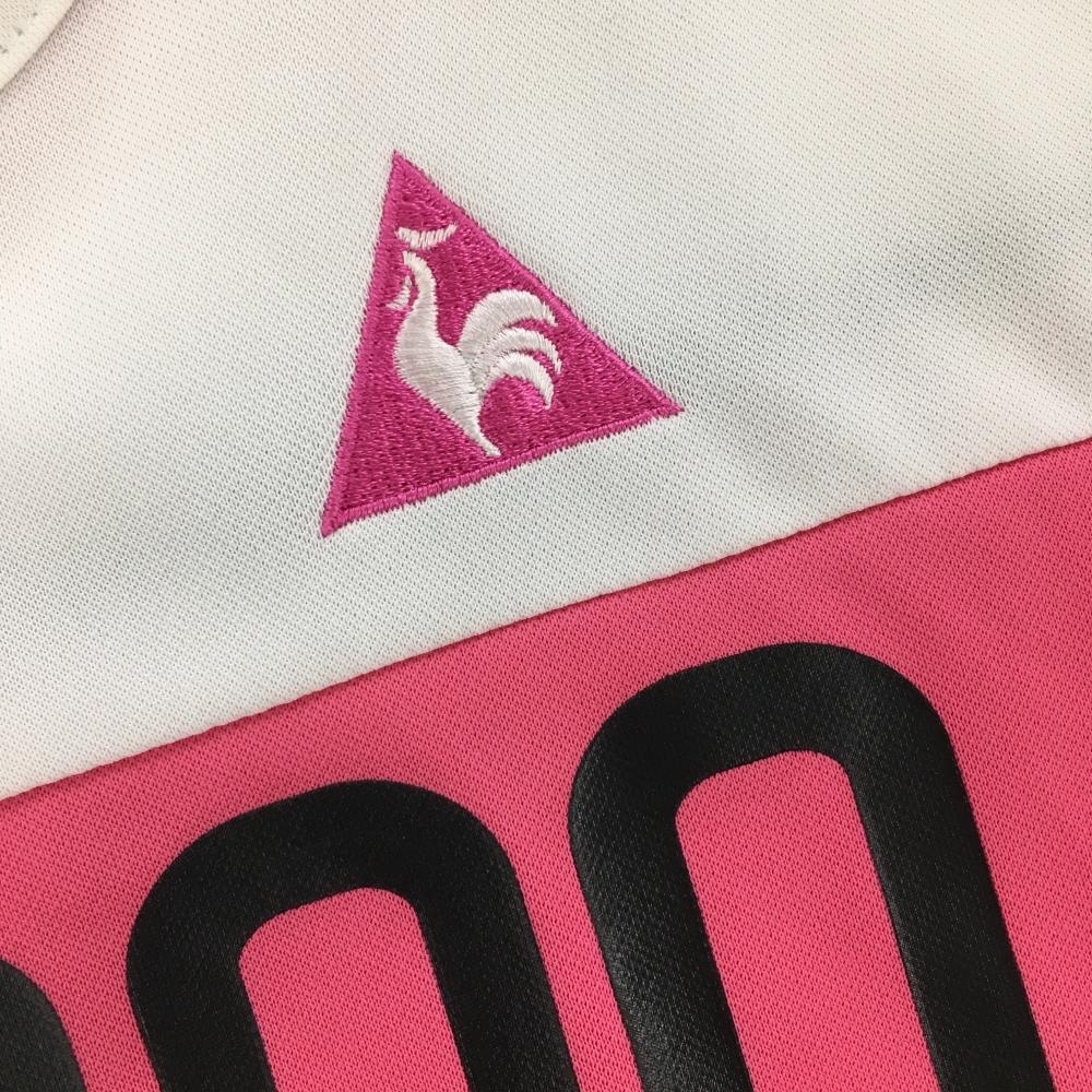 【美品】ルコック 半袖ハイネックシャツ 白 前面柄 ハーフジップ レディース M ゴルフウェア le coq sportif_画像3