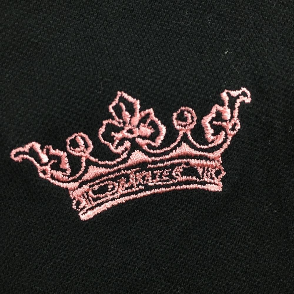 【美品】バービーゴルフbyパーリーゲイツ 半袖ポロシャツ 黒×ピンク 刺しゅう レディース 1(M) ゴルフウェア PEARLY GATES_画像3