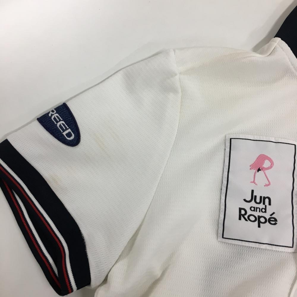 ジュンアンドロペ 半袖ポロシャツ 白×ネイビー 前立てフリル レディース ゴルフウェア JUN＆ROPE_画像8