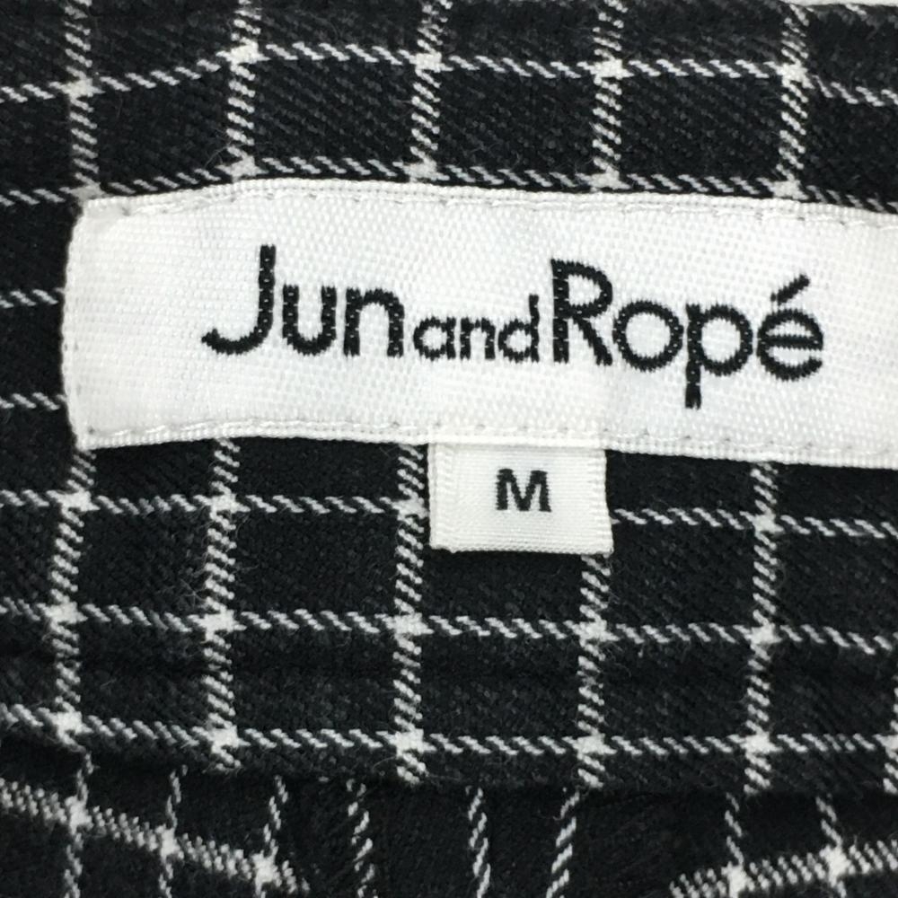 ジュンアンドロペ ラップキュロットスカート 黒×白 チェック 金ボタン ストレッチ レディース M ゴルフウェア JUN＆ROPE_画像7