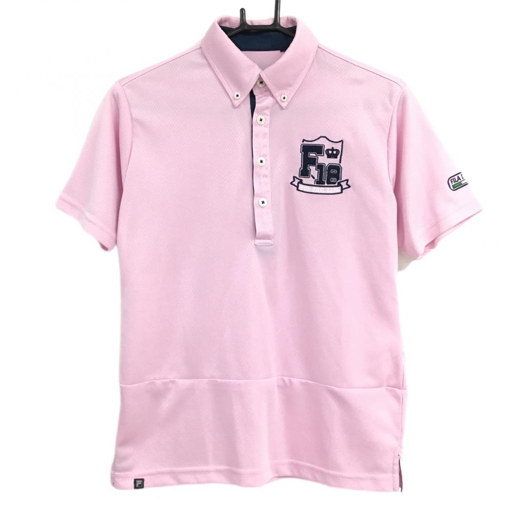 フィラゴルフ 半袖ポロシャツ ピンク×ネイビー メッシュ生地 胸元ロゴ刺しゅう レディース L ゴルフウェア FILA GOLF_画像1