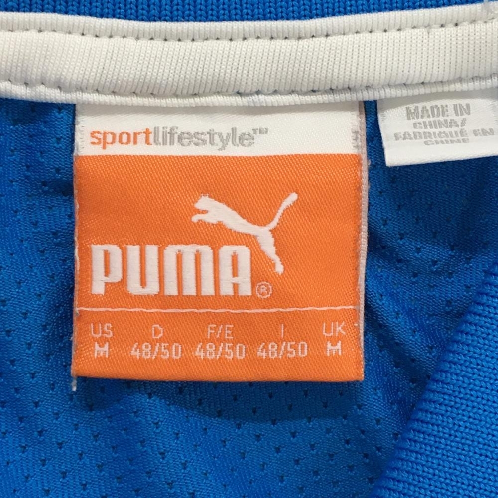 【美品】プーマ 半袖ポロシャツ ライトブルー×マルチカラー 胸元ロゴ刺しゅう 一部斜めストライプ メンズ M ゴルフウェア PUMA_画像5