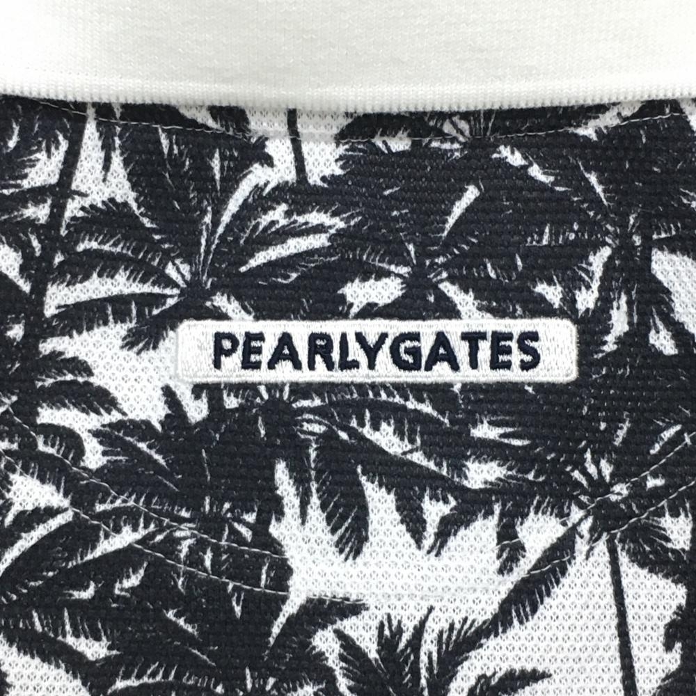 【超美品】パーリーゲイツ ノースリーブポロシャツ 白×黒 ヤシの木総柄 レディース 0(S) ゴルフウェア 2021年モデル PEARLY GATES_画像3