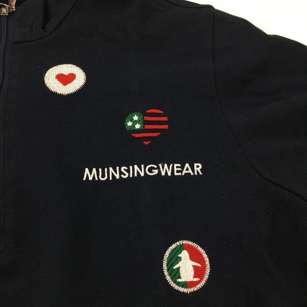 マンシングウェア 半袖ハイネックシャツ ネイビー ハーフジップ レディース M ゴルフウェア Munsingwear_画像3