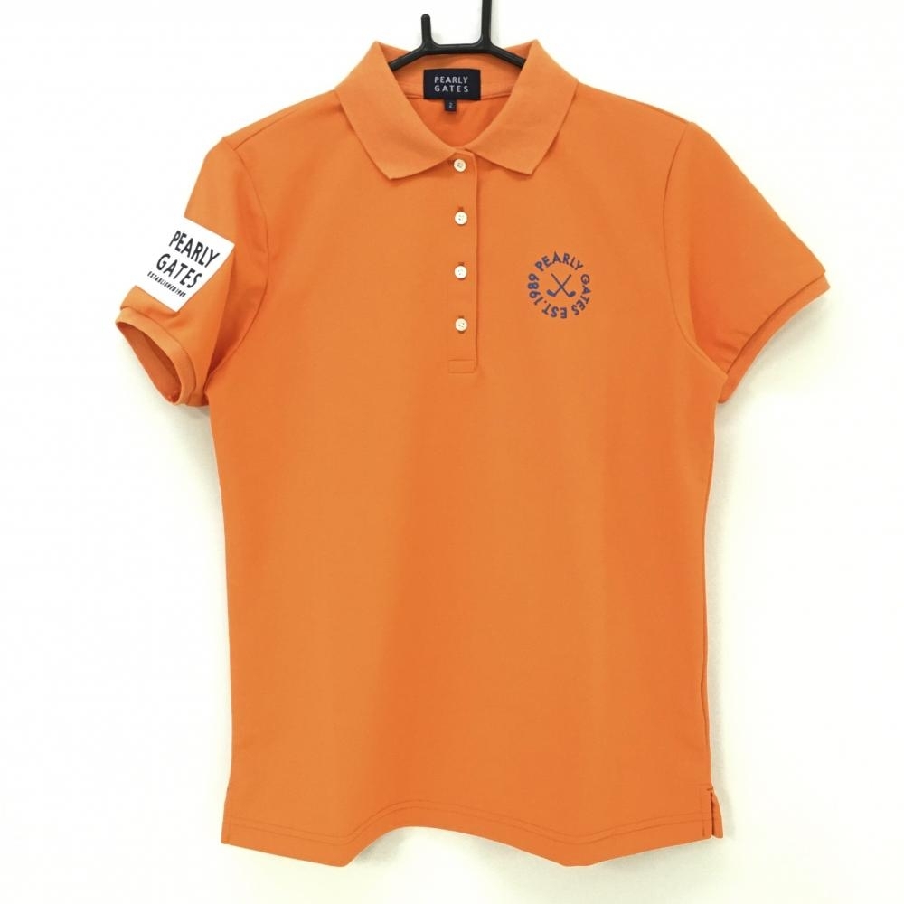 【超美品】パーリーゲイツ 半袖ポロシャツ オレンジ バックビッグロゴ白 レディース 2(L) ゴルフウェア 2023年モデル PEARLY GATES_画像1