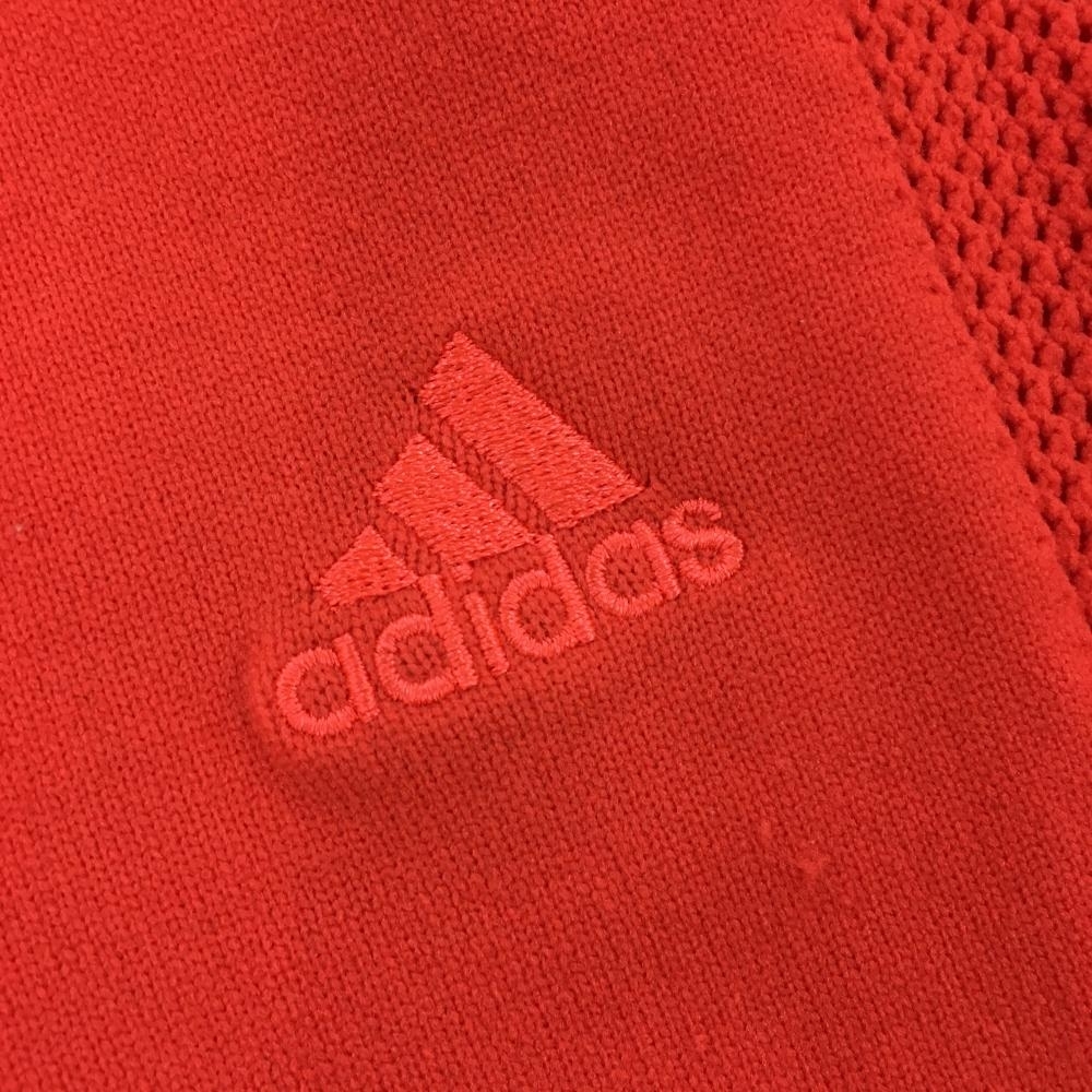 アディダス セーター レッド×白 ロゴ刺しゅう 一部メッシュ ニット レディース L ゴルフウェア adidas_画像3
